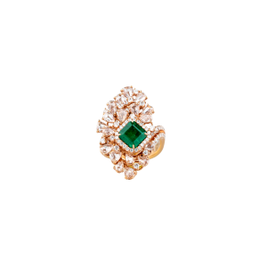 Colombian emerald rose cut pink round ring